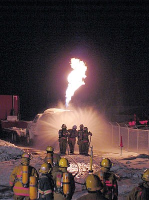 Almelund and Shafer Fire Depts. train at propane transport rig fire scene