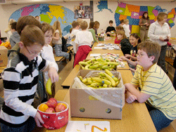 Lakeside prepares fruit baskets for distribution
