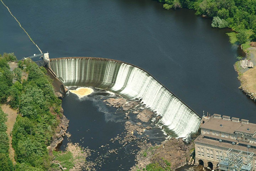 The dam from the air, photo provided by Xcel Energy.  A boat barrier can be seen in upper left corner.